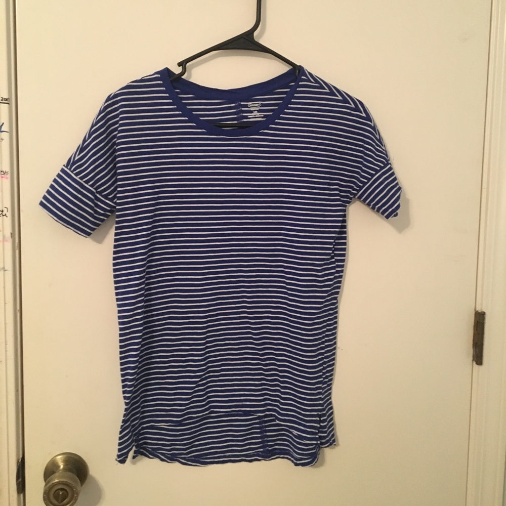 Never worn. Blue and white striped shirt